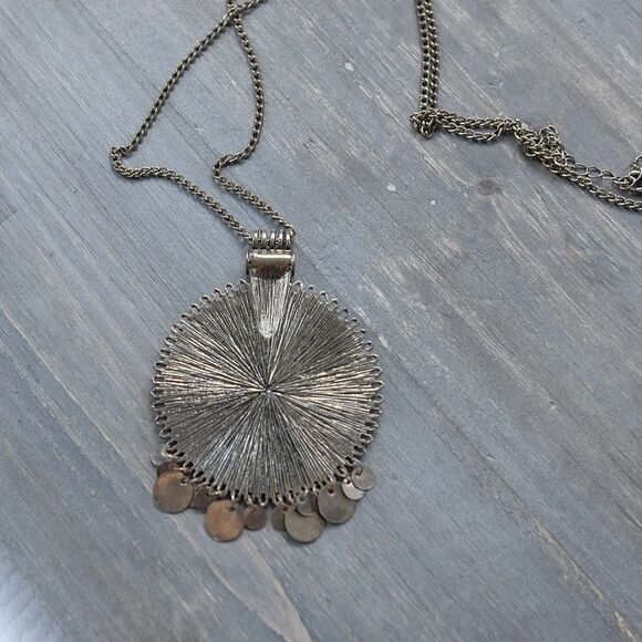 Bronze Tone Medallion Necklace Chakra Pendant Tribal Balinese Style 32-36" - Picture 5 of 5